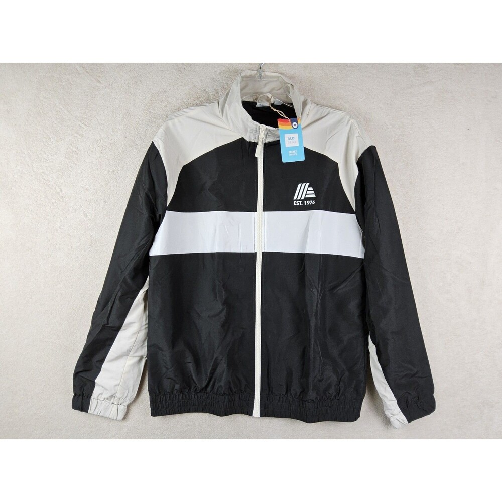 Aldi Gear Unisex Logo Full Zip Jacket Windbreaker Black Tan Size M